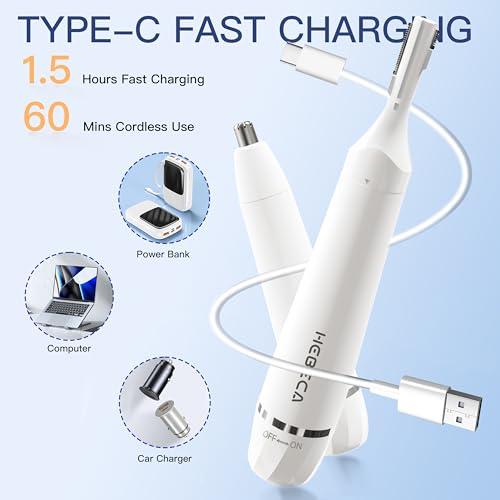 HEBECA HEBECA Nose Hair Trimmer for Women Men - Electric Ear and Nose Trimmer Rechargeable Eyebrow Trimmer, Portable Waterproof Facial Hair Removal for Face Ear Nose Eyebrow Trimming (Silver)