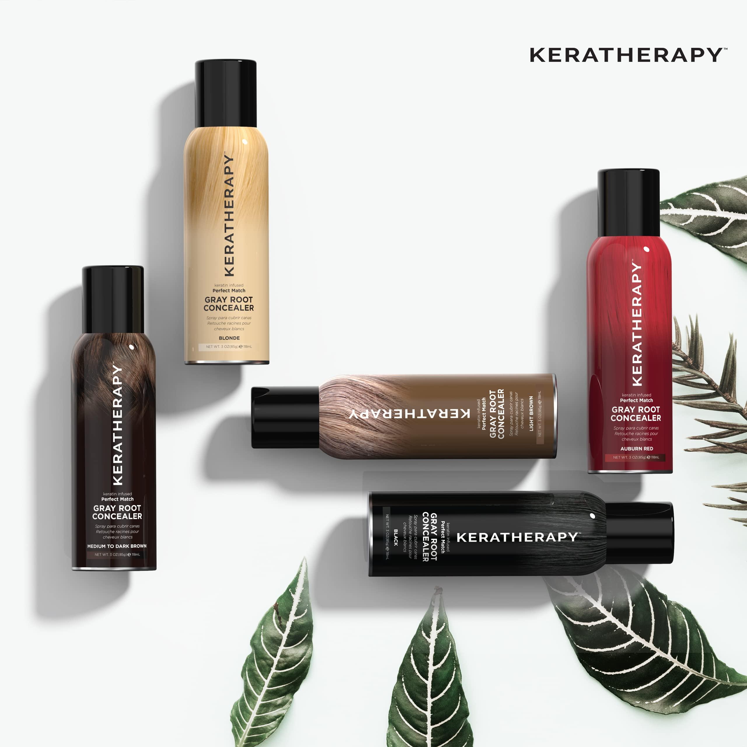 KERATHERAPY Keratherapy Keratin Infused Perfect Match Gray Root Concealer Spray, Light Brown, 3 oz, 118ml - Root Cover Up Spray to Hide Gray Roots - Keratin Therapy Hair Darkening & Temporary Scalp Concealer