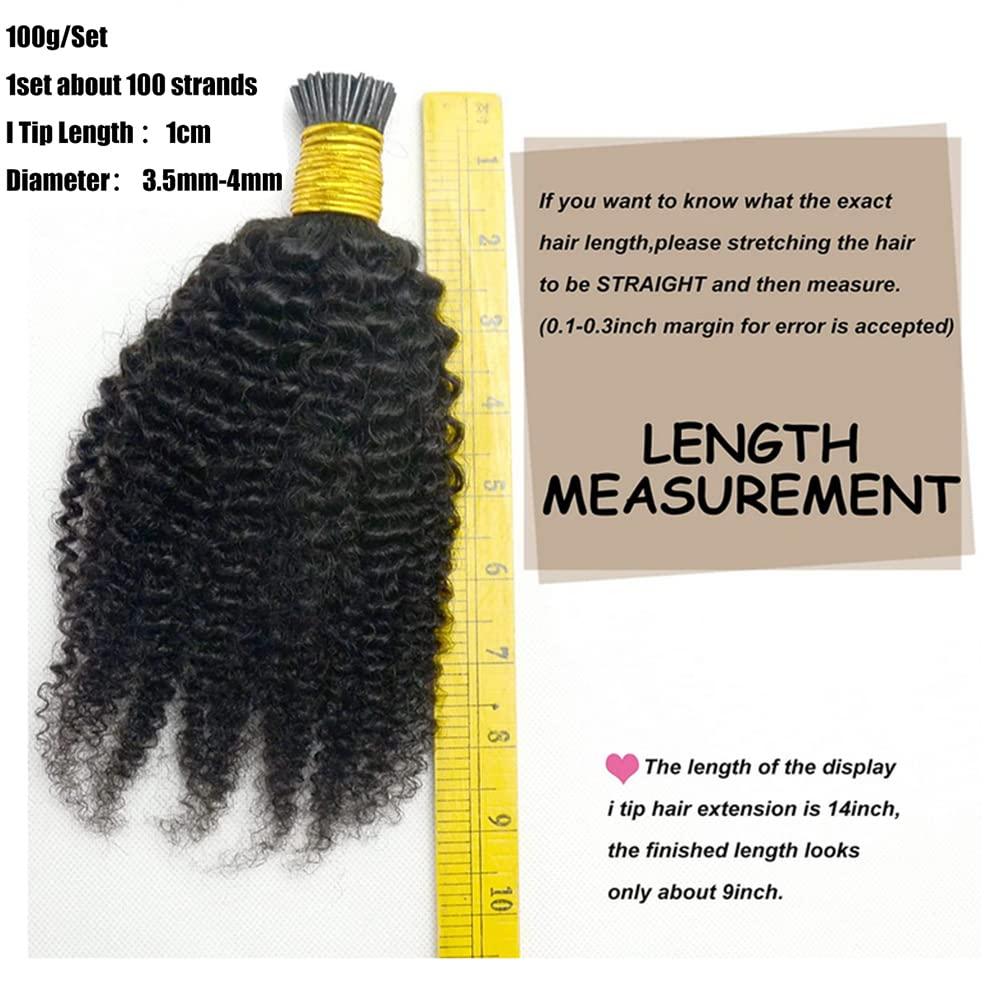 Kiss darling LASHES I Tip Hair Extensions Afro Kinky Curly 4B 4C Human Virgin Hair 1g/strand 100g Pre Bonded Microlinks Keratin Fusion Stick I Tip Hair Bundles for Women 24\"inch, Natural Black
