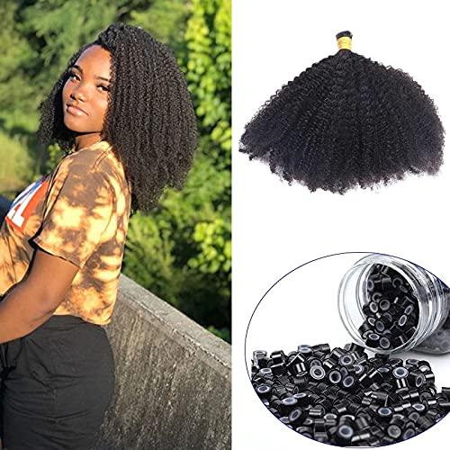 iVogue Hair Mongolian Afro Kinky Curly I Tip Hair Extensions 4B 4C I Tips Microlinks Virgin Hair Extensions For Black Women Kinky Bulk Hair (28inch)