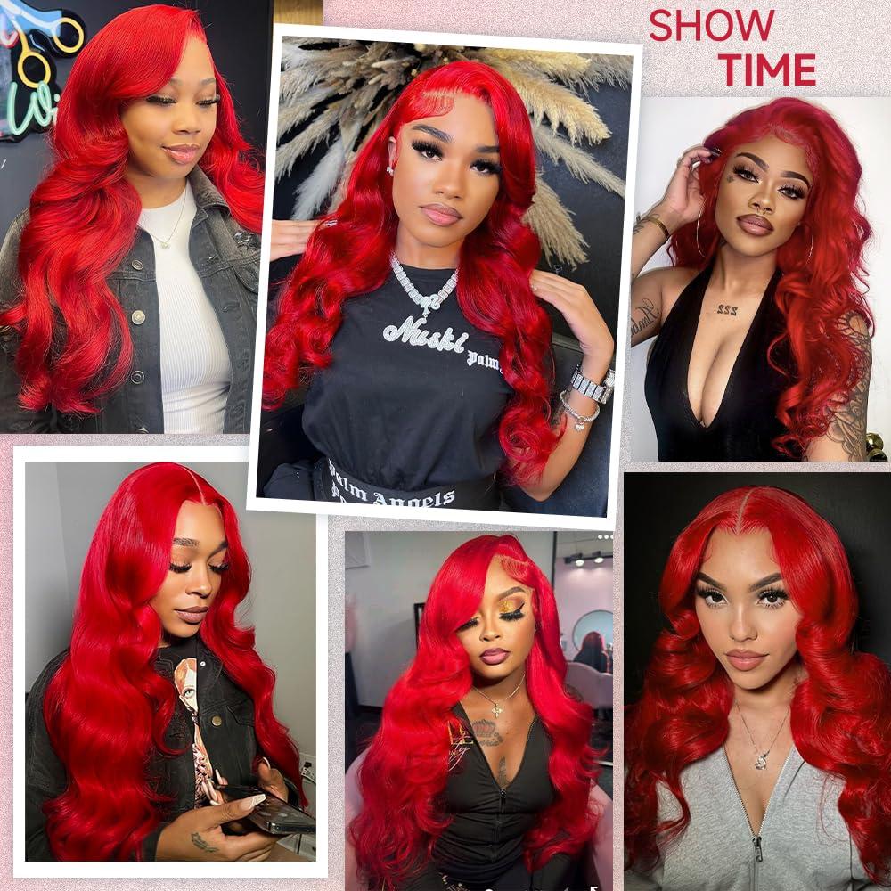 JINNOO JINNOO Red Wig Human Hair 13x4 HD Lace Frontal Human Hair Wigs 200 Density Body Wave Lace Front Wigs Human Hair Pre Plucked With Baby Hair Red Human Hair Wig Glueless Wigs Human Hair 24 Inch
