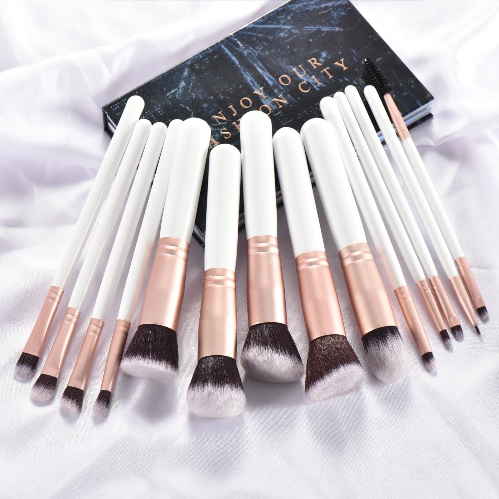 YJ-Anyue YJ-anyue Elegant White Makeup Brushes: 14pcs Wooden Makeup Brush Set - Essential Makeup Tools for Women and Girls, Premium Quality MAKEUP BRUSHES and MAKEUP TOOLS in a Complete MAKEUP BRUSH SET