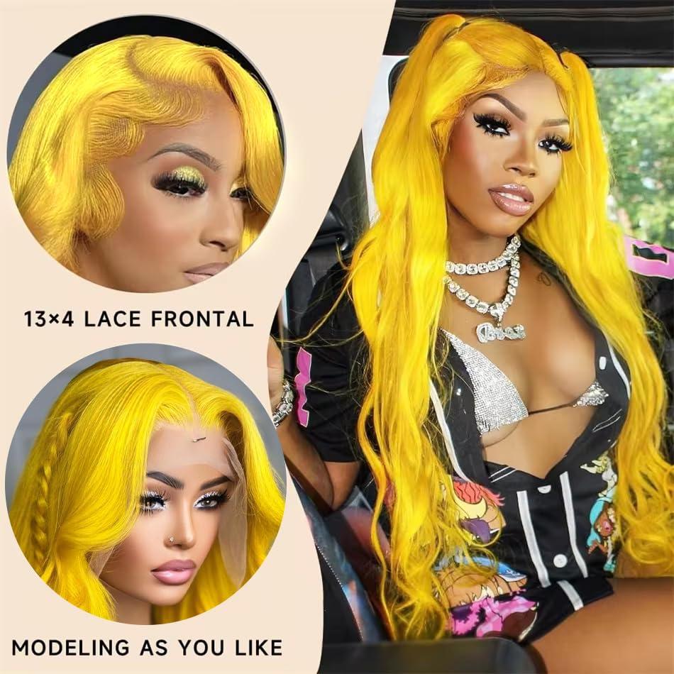 XIAPAY XIAPAY 30 Inch Yellow Lace Front Wig Human Hair Body Wave Lace Front Wigs Human Hair Pre Plucked Glueless Yellow Wig Human Hair 13x4 Colored Wigs Human Hair 180% Density HD Lace Frontal Wig