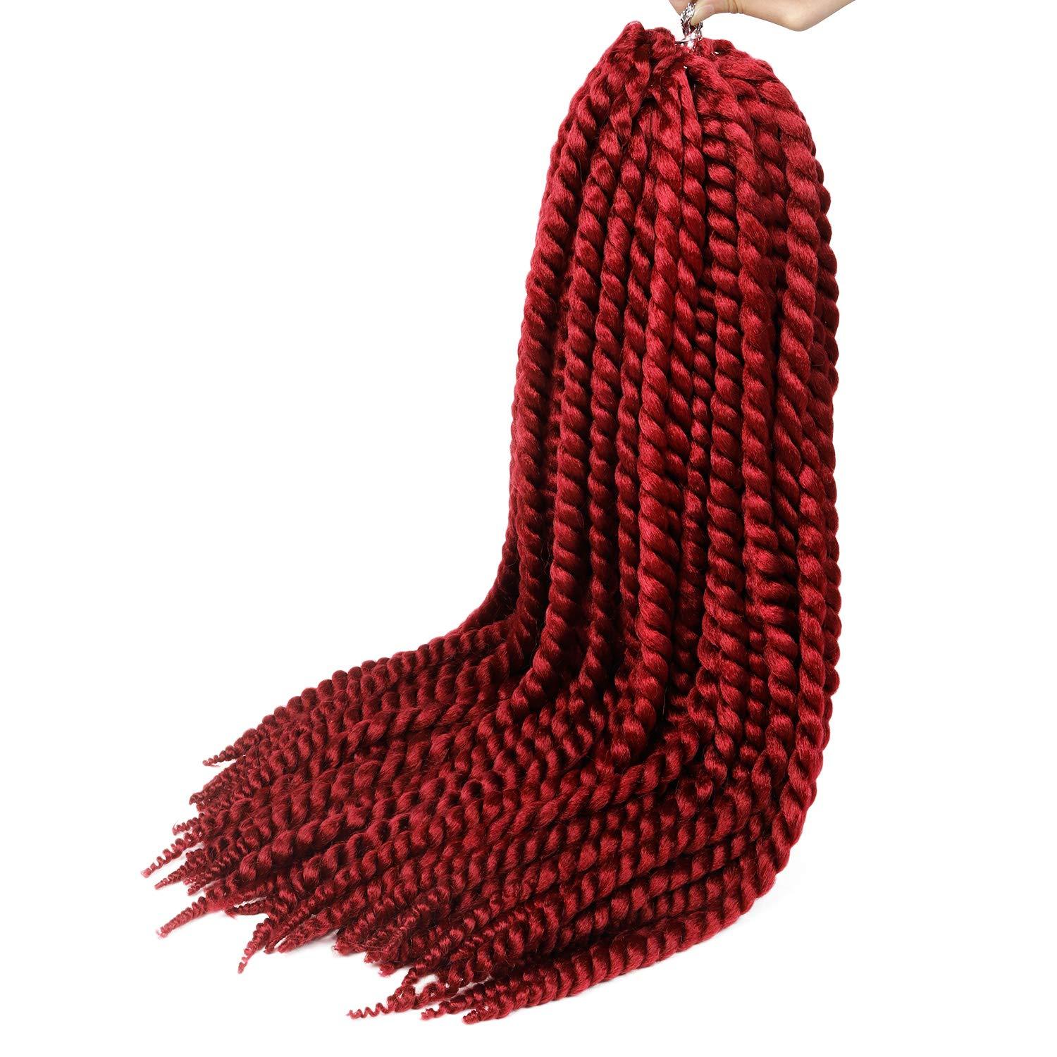 AU-THEN-TIC AU-THEN-TIC Jumbo Senegalese Twist Crochet Hair, 24 Inch, 4 Pack, Synthetic Extensions for Havana and Mambo Twist Styles, (BURG, Burgundy)