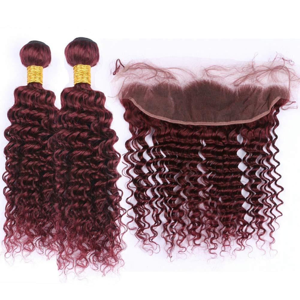 Tony beauty hair Tony Beauty Hair Malaysian Burgundy Red Human Hair Weaves 2 Bundles with Frontal 3Pcs Lot #99J Wine Red Deep Wavy Human Hair Wefts with Lace Frontal Closure 13x4 Ear to Ear (12 14+10)