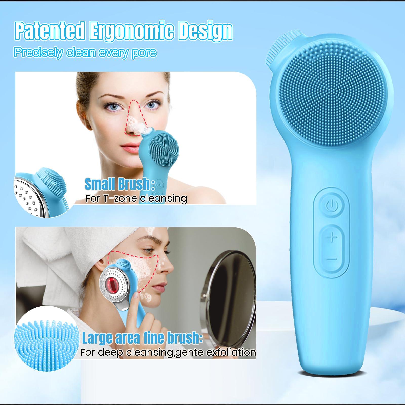 Landmore Landmore Silicone Face Scrubber, Waterproof Facial Cleansing Brush with Red Light Thermal Massage, Electric Face Scrubber with Nose Scrubber Exfoliator for Women/Men Deep Cleansing, Power Exfoliating