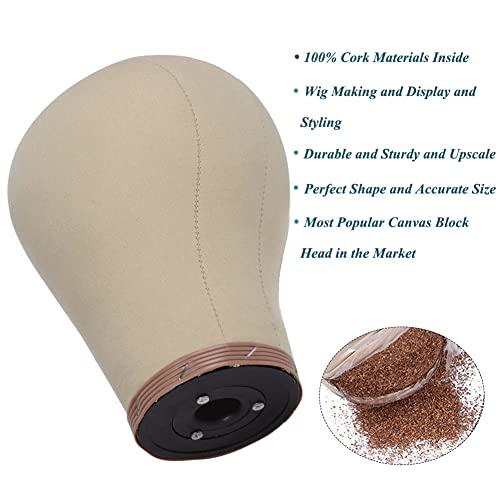 UPerfe UPerfe Cork Canvas Wig Head Stand for Wig Styling 21 22 23 24 inch Manikin Maniquins Head for Wig Making Kit Supplies Display Canvas Mannequin Wig Block Styling Head Pins Set Included (21 Inch)