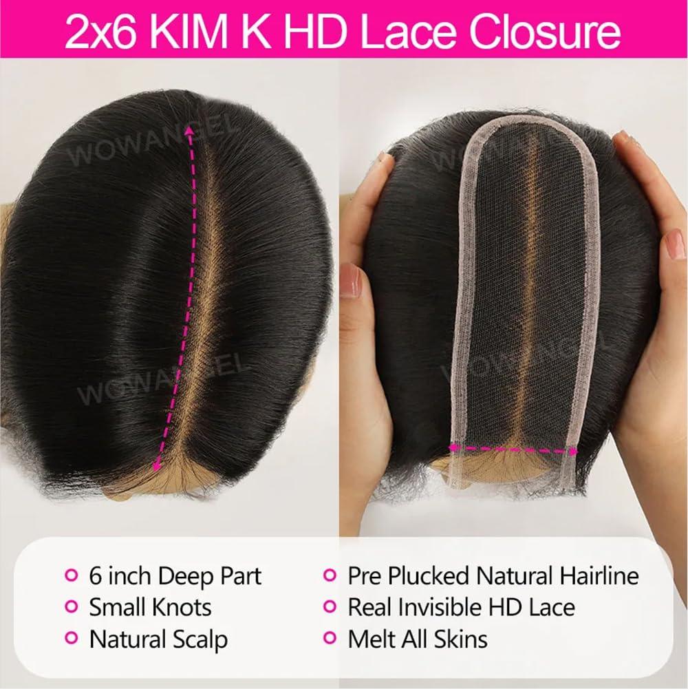 Jinhongze Straight Closure 2x6 Lace Closure Human Hair Middle Part Closure Straight HD Transparent Lace Closure 2x6 Human Hair Kim K Closure 12inch