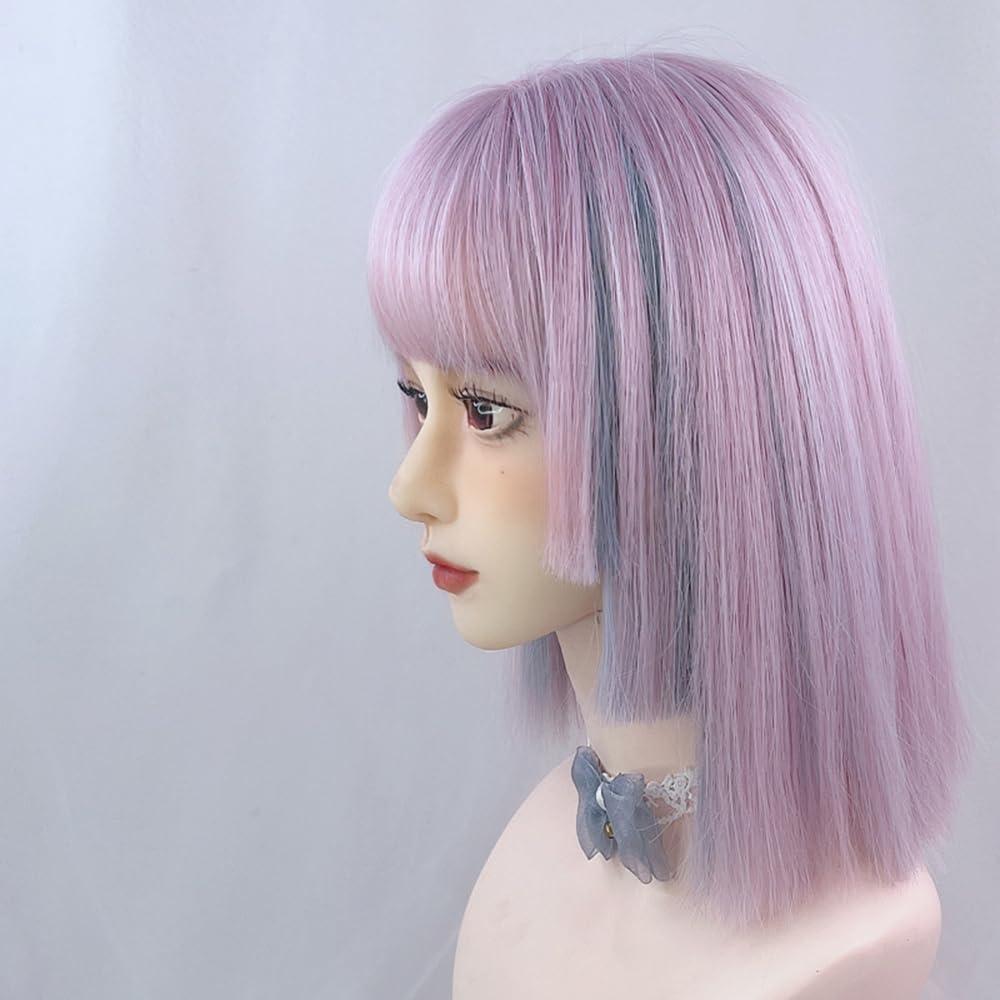 TEDPRBGE TEDPRBGE Women Highlight Ombre Purple Blue Hime Cut Hair Wig with Bangs Natural Looking Synthetic Wig Heat Resistant Hair Wig for Daily Party (Purple Blue)