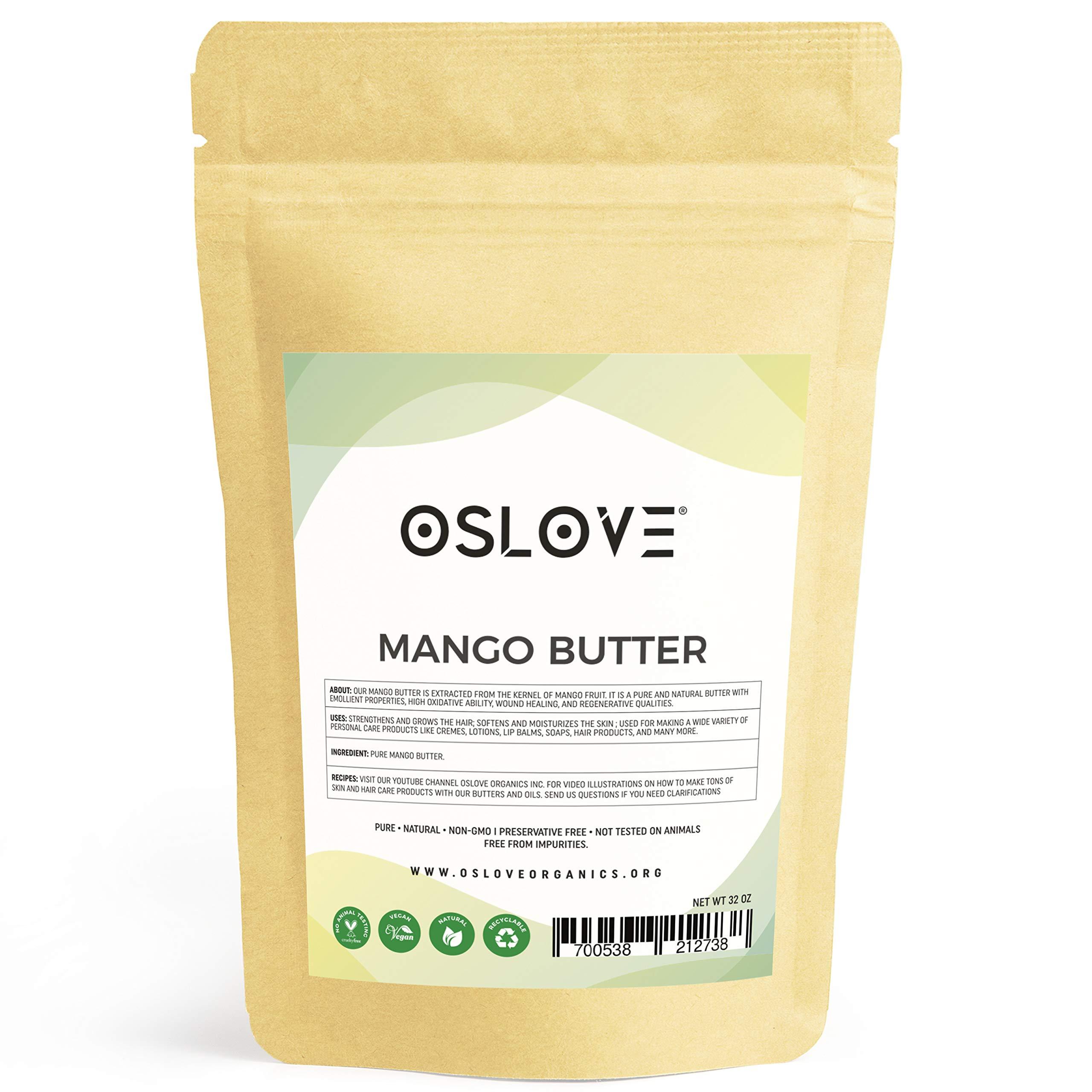 Oslove Organics Mango Butter 2 LB by Oslove Organics -Pure, Natural, Hand -packed, Fresh & Fluffy in DIY mixes | Obtained from Mango seeds | Use for DIY leave in conditioner, Salves, Body Butter, Lotions & Soaps