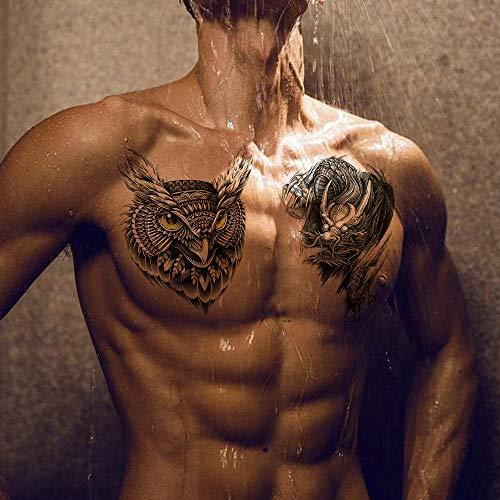 AWLEE Temporary Tattoos for Men Women Large Tribal Totem Eagle Owl Wolf Tiger Dragon Lion Pattern Waterproof FakeTattoos Body Half Arm Shoulder Chest (Pattern 3)