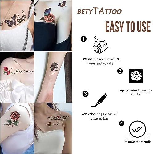 Betytattoo Betytattoo Temporary Tattoo Markers for Skin - Dual-End Tattoo Pens for Body & Face Art with 138 Tattoo Stencil Papers, 10 Pens Make Bold and Fine Lines, Cosmetic Quality(BETY2)