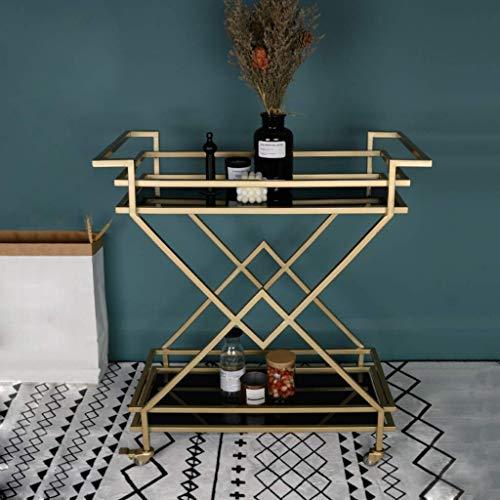 YGCBL YGCBL Multifunction Portable Hand Trucks,2-Tier Rolling Service Cart - Kitchen Hotel BarBathroom Trolley -Wrought Iron Metal Kitchen Bathroom Shelf - Multi-Function Practical Display Shelf - Gold