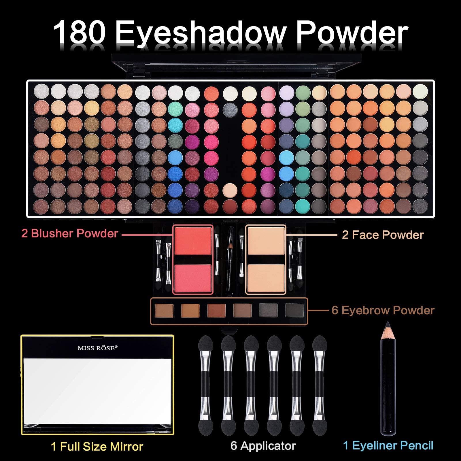 UCANBE Professional Makeup Kit for Women with Mirror All In One Makeup Gift Set for Teens 180 Color Eyeshadow Palette 2 Blush 2 Powder 1 Eyeliner 4 Eyebrow Make Up Sets Matte Shimmer Mixing Pallet Eye Shadow