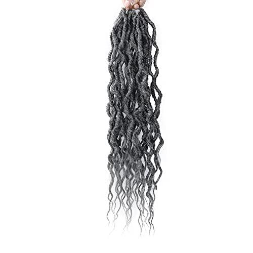 BEkjdiof Goddess Faux Locs Crochet Hair 24Inch 6Packs Pre-looped Goddess Locs Crochet Hair,Curly Locs Crochet Hair Soft Dreadlocks Faux Crochet Locs Synthetic Crochet Braids for Black Women(24'', Grey)