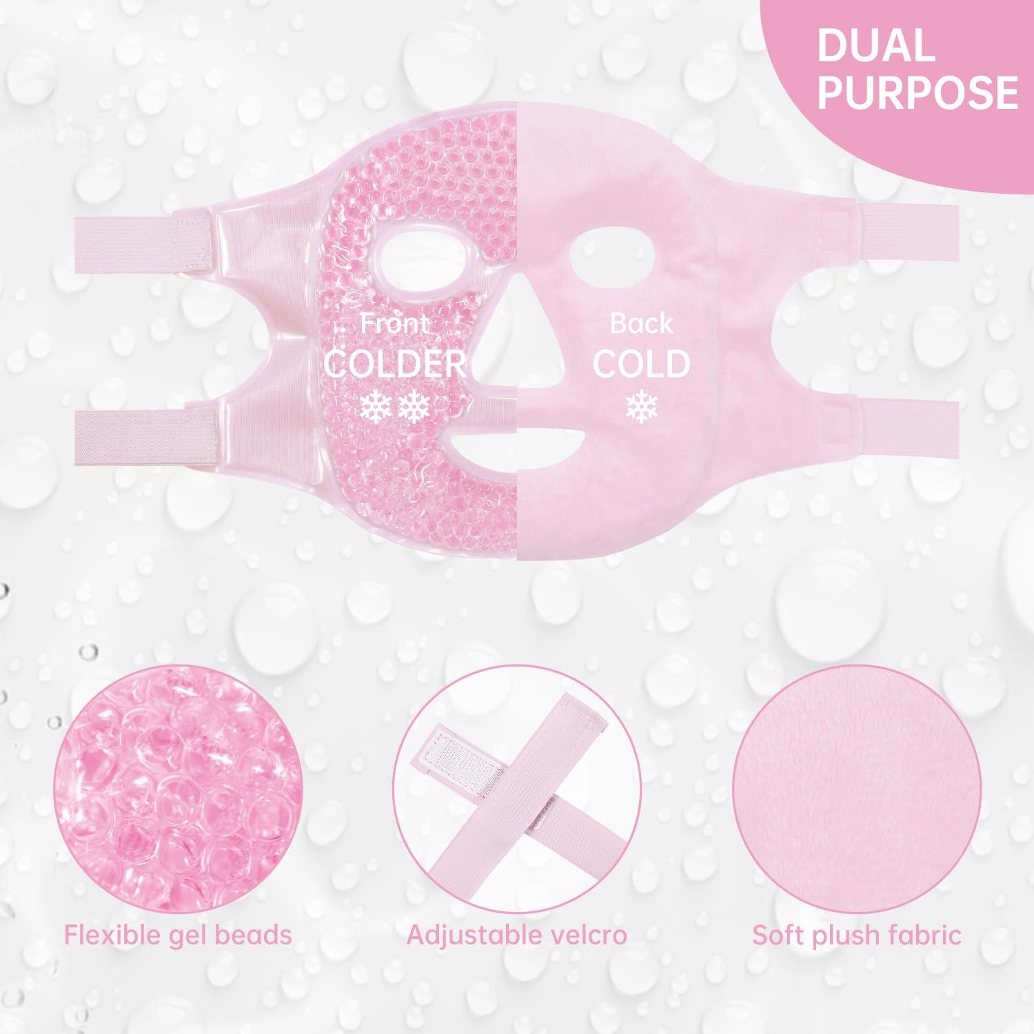 ZNCUETD Face Eye Mask Ice Pack for Reducing Puffiness, Bags Under Eyes, Puffy Dark Circles, Migraine,Hot/Cold Pack with Soft Plush Backing (Pink #19)