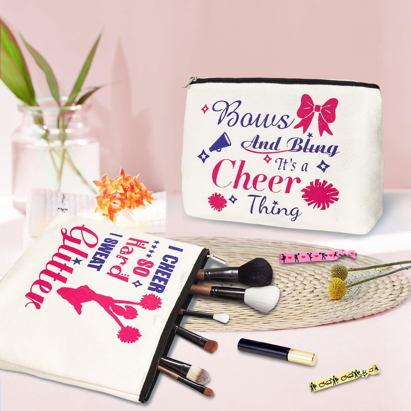 BEDSIFV BEDSIFV Cheerleader Gifts, 24pcs Cheerleading Gifts for Girls 4 Cheer Makeup Bags 16 Hair Ties 4 Wish Bracelets Personalized Cheer Stuff for Cheerleaders Cheer Sister Cheer Mom