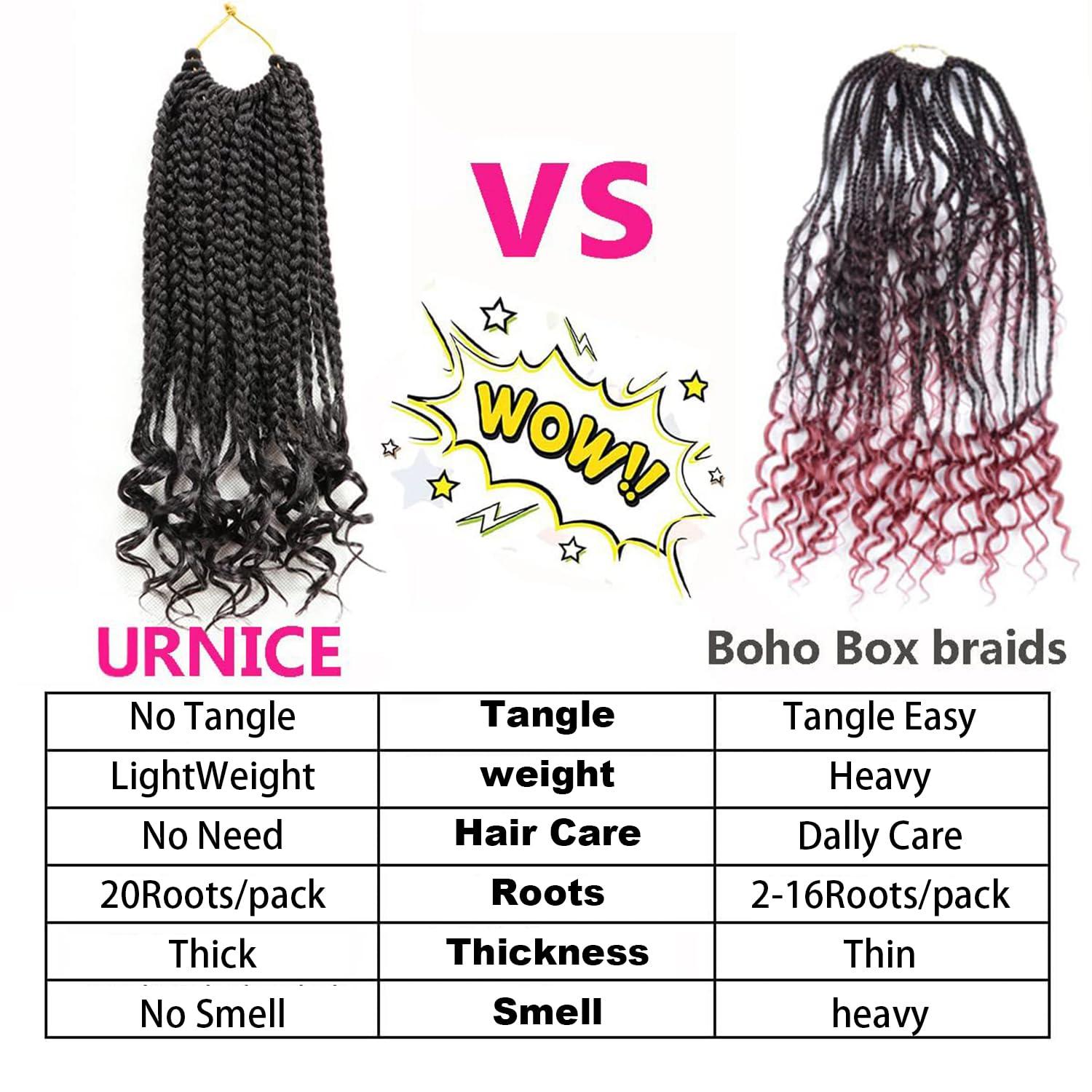 URNice 7 Packs Goddess Box Braids Crochet Hair 24 Inch Crochet Braids with Curly Ends Bohemian Crochet Hair Hair for Black Women (24 Inch 7 Packs, 1B#)