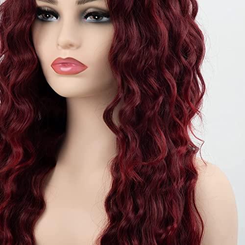 Fencca Fencca Burgundy Long Curly Wigs for Women Heat Synthetic Wig Wine Red Wavy Long Curly Hair Wig