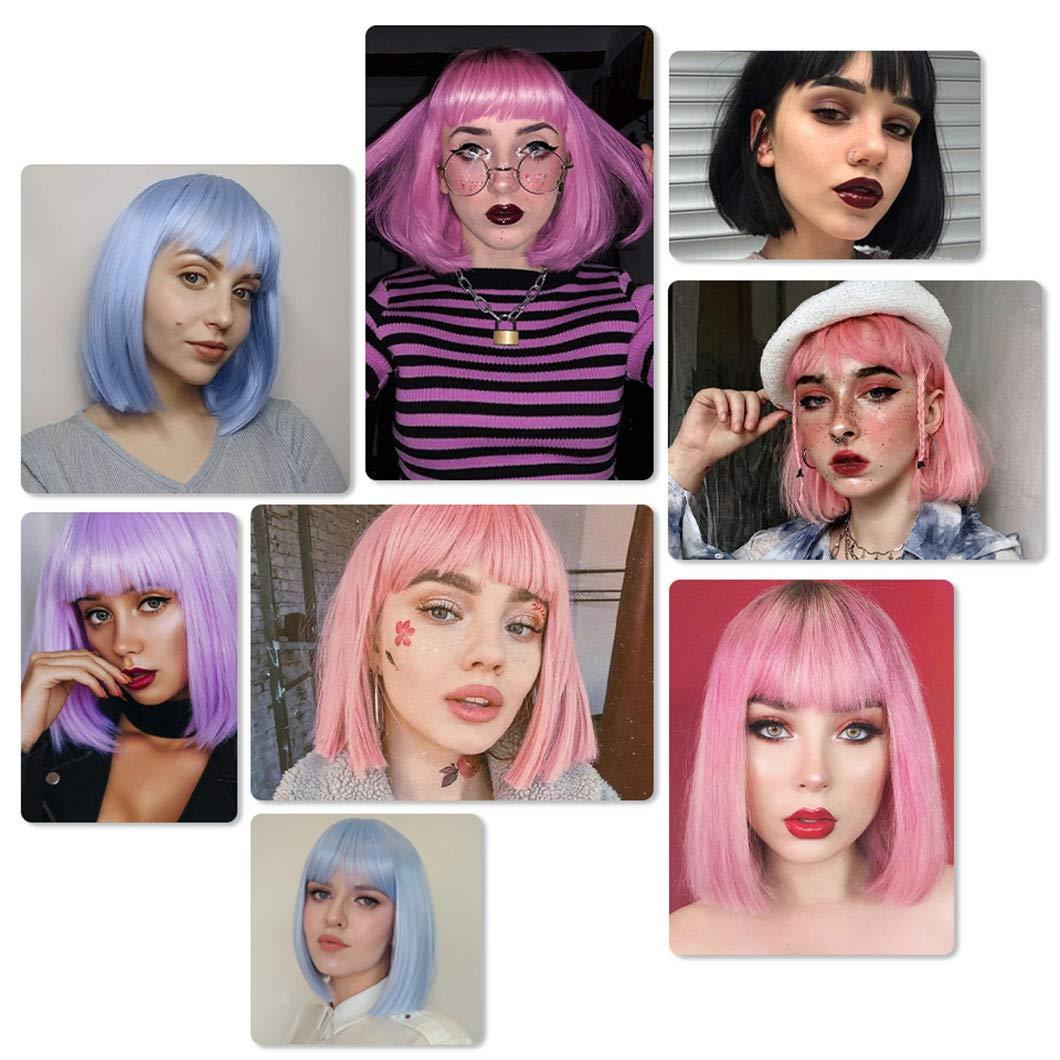 SSJFZM Short Bob Wig With Bangs For Women Synthetic Bob Wigs Black Pink Purple Wig For Party Daily Use Shoulder Length BoTeng 12inches