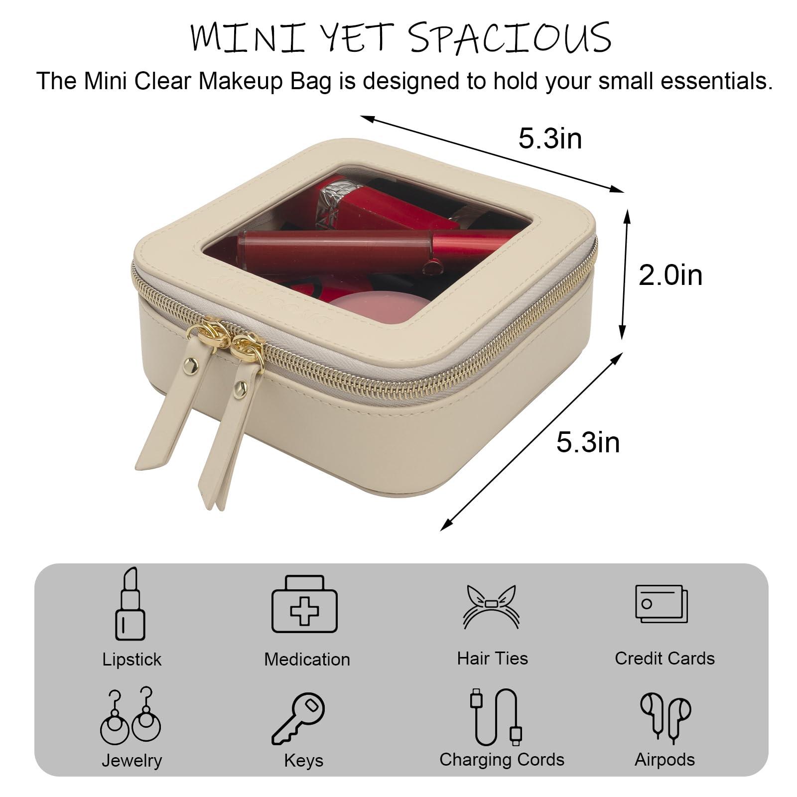 DIYOOHOMY DIYOOHOMY Clear Makeup Bag with Zipper, Black Travel Calpak Toiletry Bag for Women, Mini Leather Cosmetic Organizer Case, Small Portable Purse Pouch