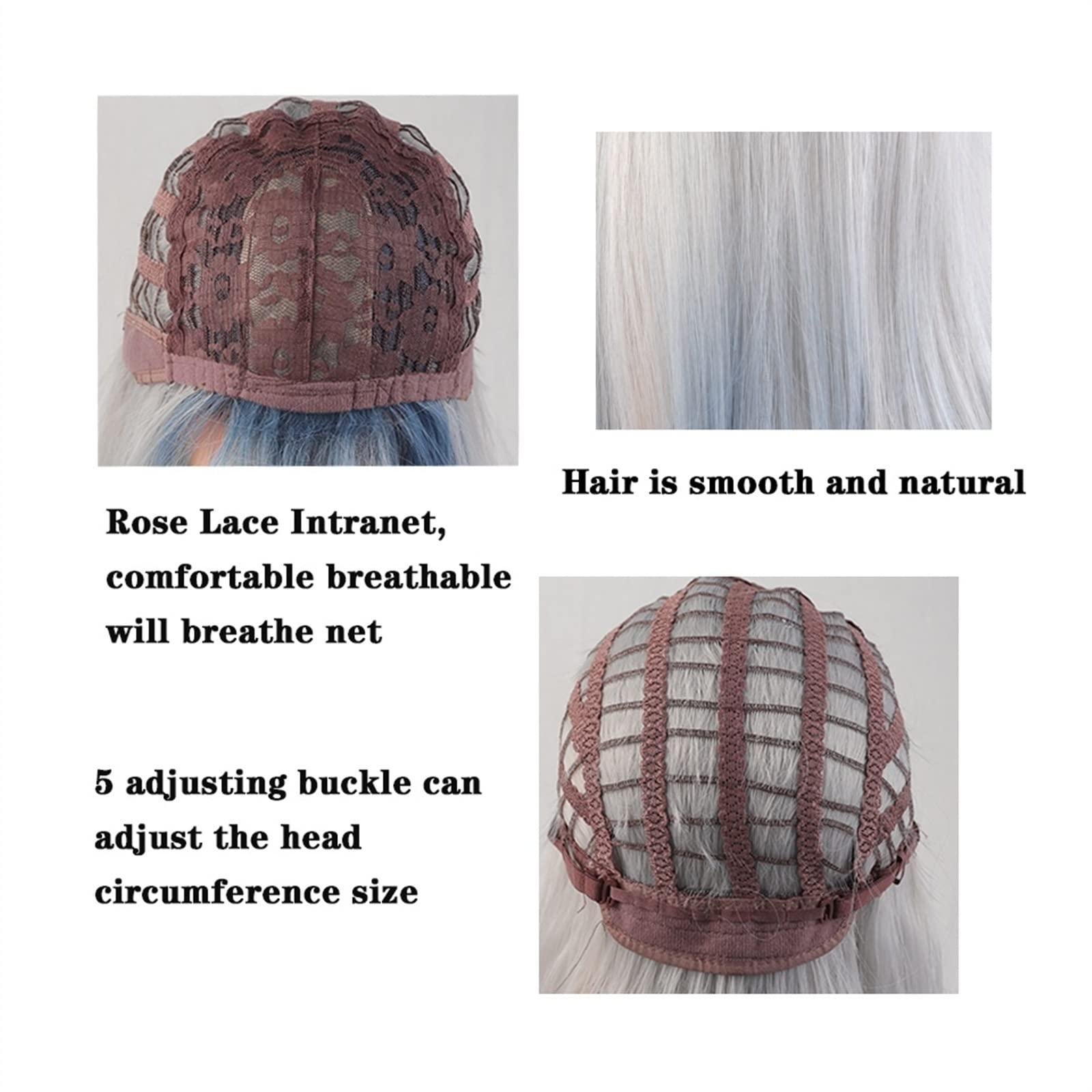 SISWIM Hair Wigs human hair Silver White Wigs with Bangs Long Natural Wavy Synthetic Wigs for Women Blue Roots Ombre Silver White Heat Resistant Fiber Wigs for Daily Cosplay Natural Wigs for women High Densi