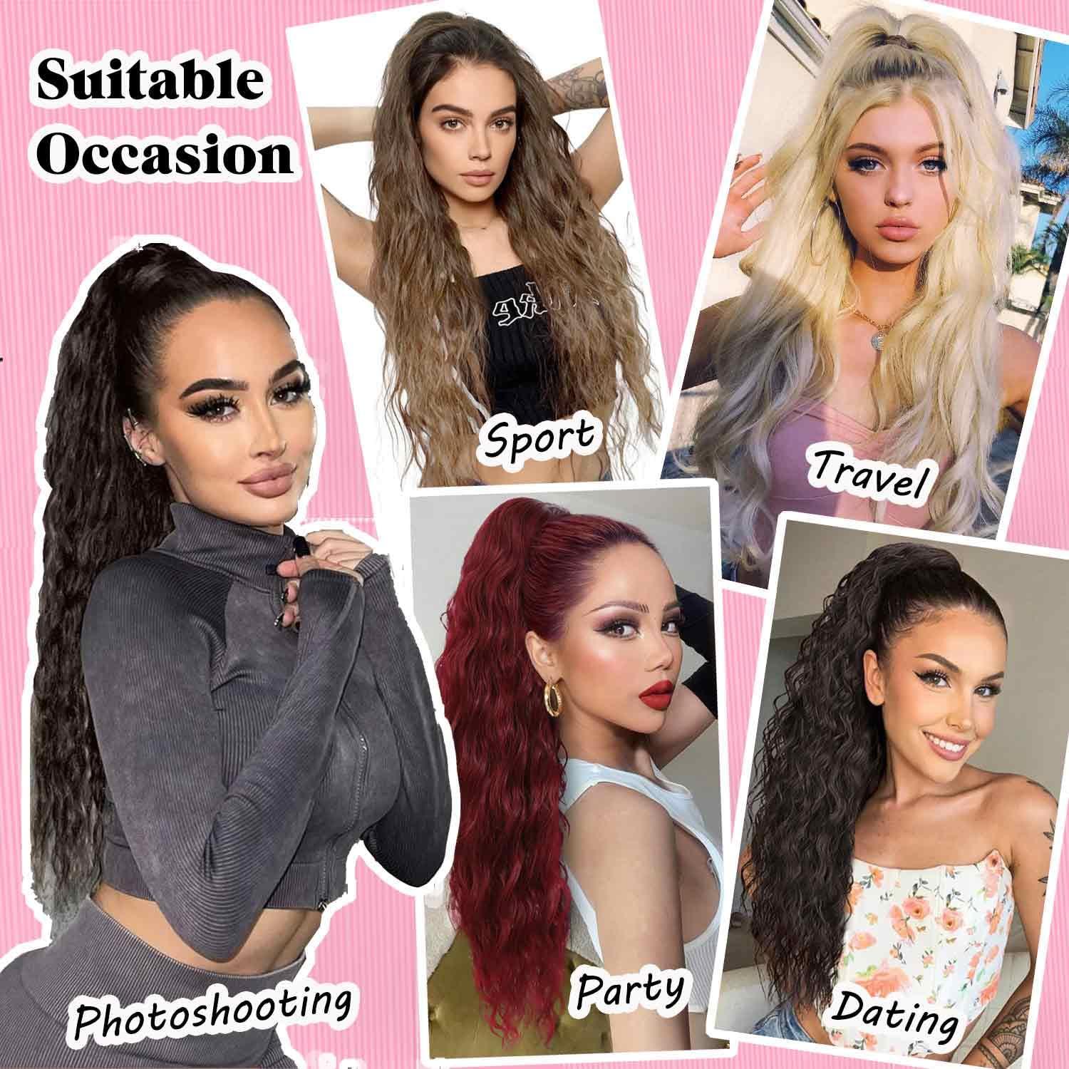 CIKREET Wine Red Ponytail Extension Drawstring Ponytail Curly Ponytail Extension for Women Pony Tails Hair Extensions 26 Inch Long Ponytail Extension Clip in Ponytail Hair Extensions Ponytail Hair Pieces