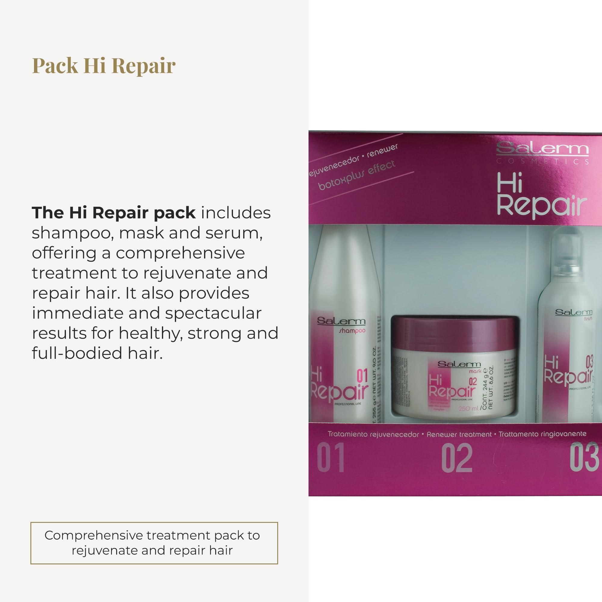 SALERM SALERM - Damaged Hair Repair Treatment - Hi Repair Pack with Shampoo 250 ml + Mask 250 ml + Finish 100 ml - Deep Hydration for Damaged Hair - Revitalizes and Rejuvenates - Immediate Effect