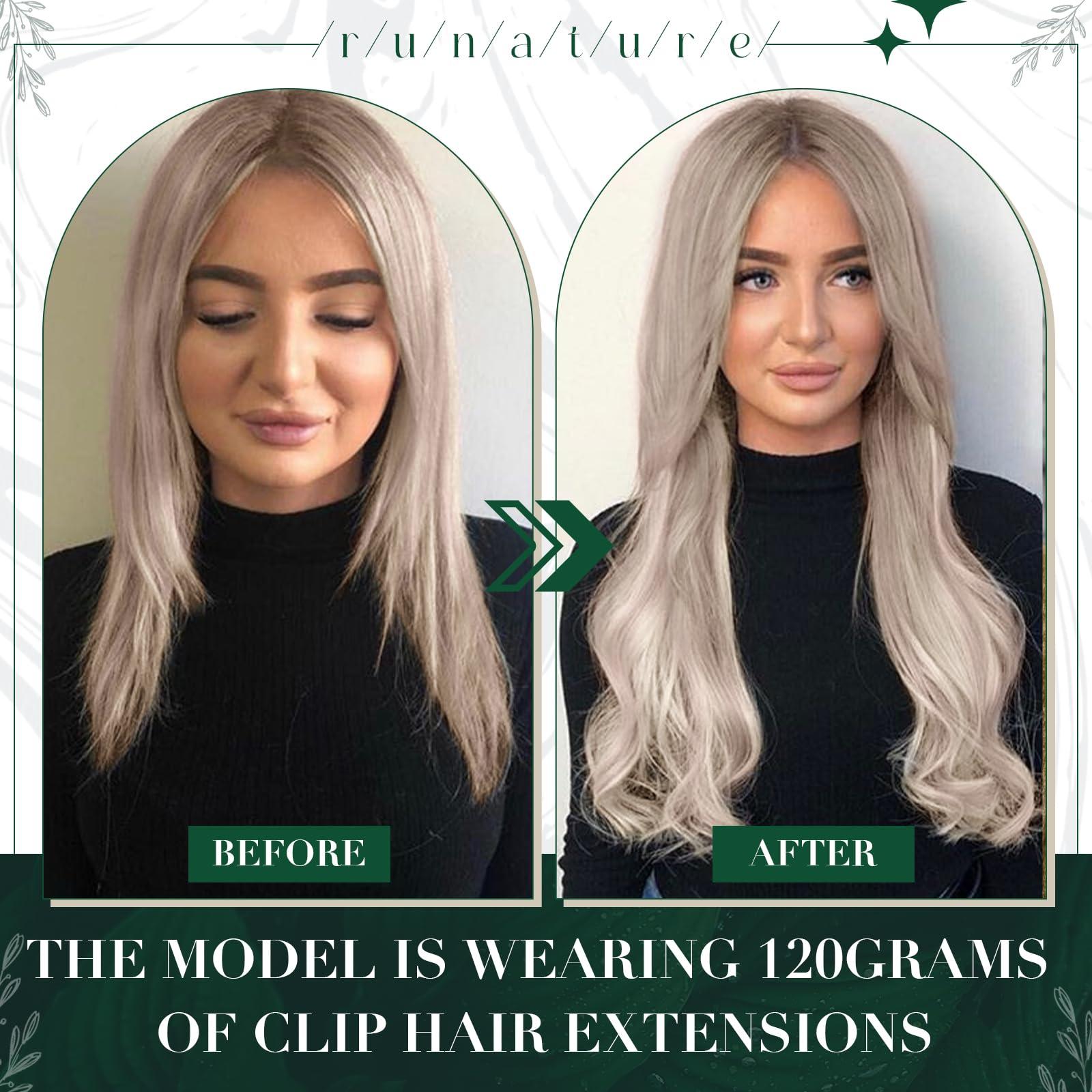 RUNATURE Bundles with Weft Hair Extensions Dirty Blonde Highlight Hair Extensions 20 Inch 100g and Clip in Hair Extensions Real Human Hair Blonde #19/60 20 Inch 50g