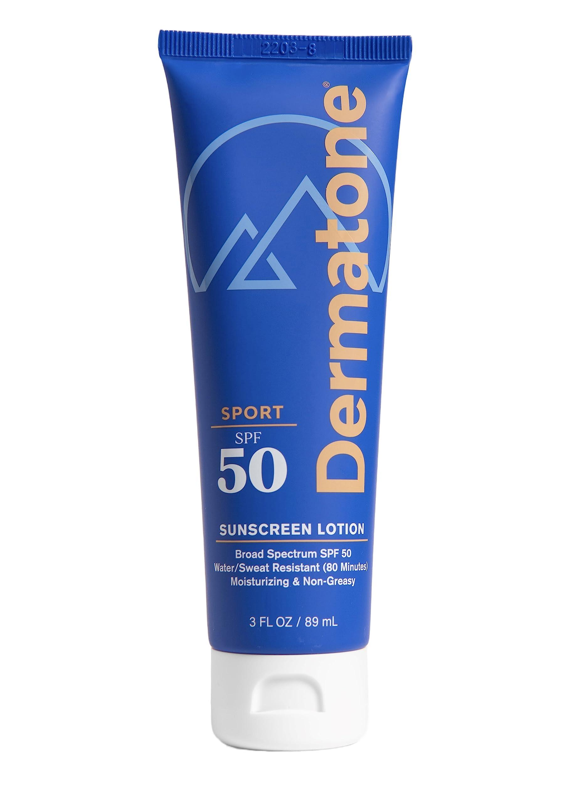 DERMATONE Dermatone Sport Sunscreen Lotion SPF 50 | Water Resistant (80 min), Oxybenzone and Octinoxate Free Sunscreen for Body and Face | Moisturizing Broad Spectrum UVA/UVB Protection SPF Lotion | 3oz