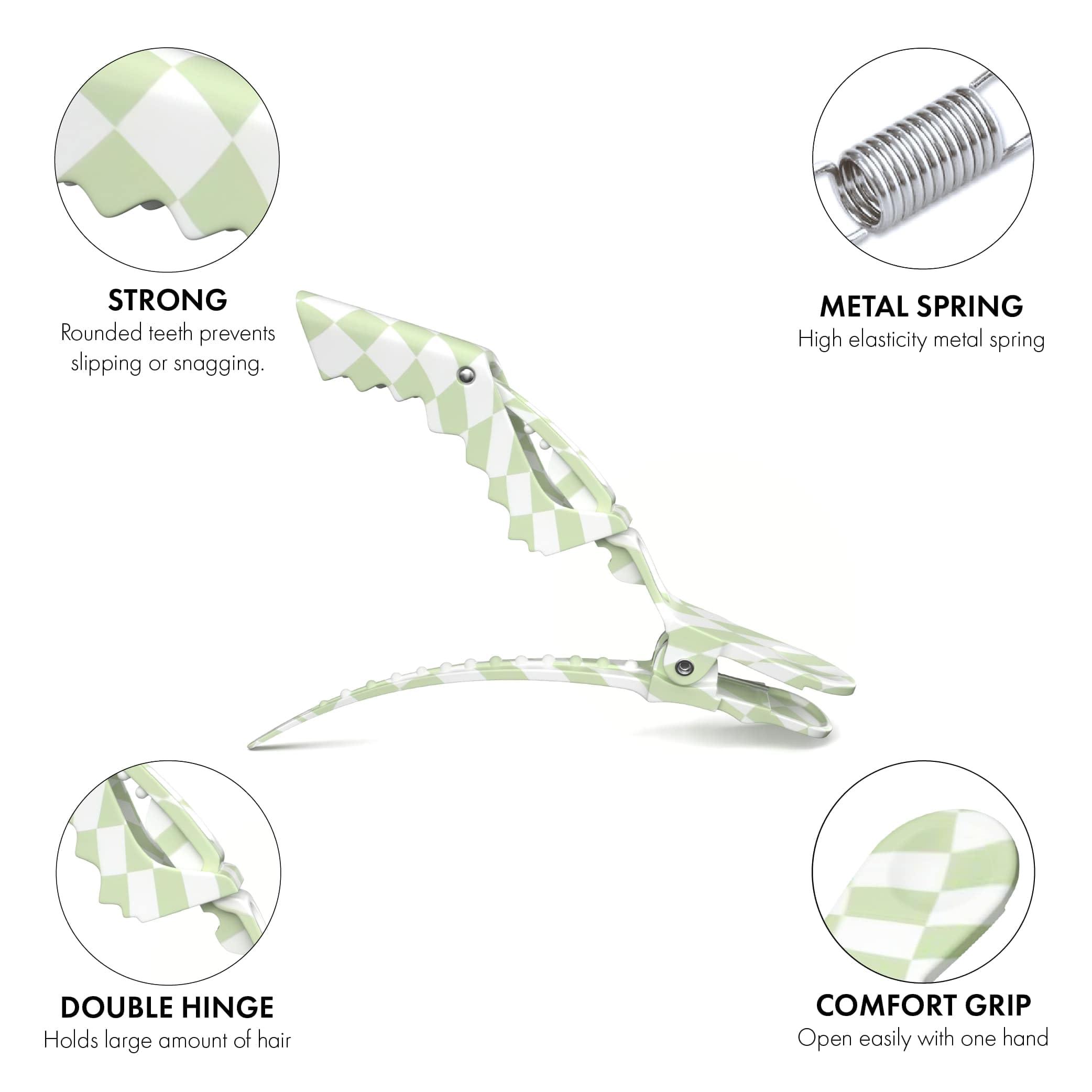 FRAMAR FRAMAR Checkered Hair Clip Set - Alligator Clips For Hair Styling, Hair Styling Clips Sectioning, Barber Hair Clips, Barber Supplies, Green Hair Clips For Women Styling, Salon Hair Clips 4 Pack