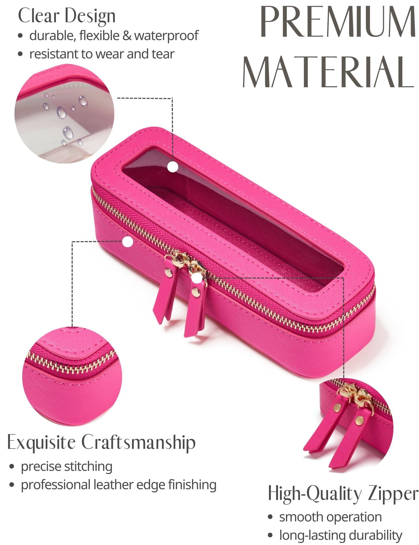 Popvibe Popvibe Slim Makeup Brush Bag Travel Clear Toiletry Bag for Women Cute Make Up Bag for Traveling Cosmetic Bag Organizer Waterproof Tansparent Beauty Makeup Case Hot Pink