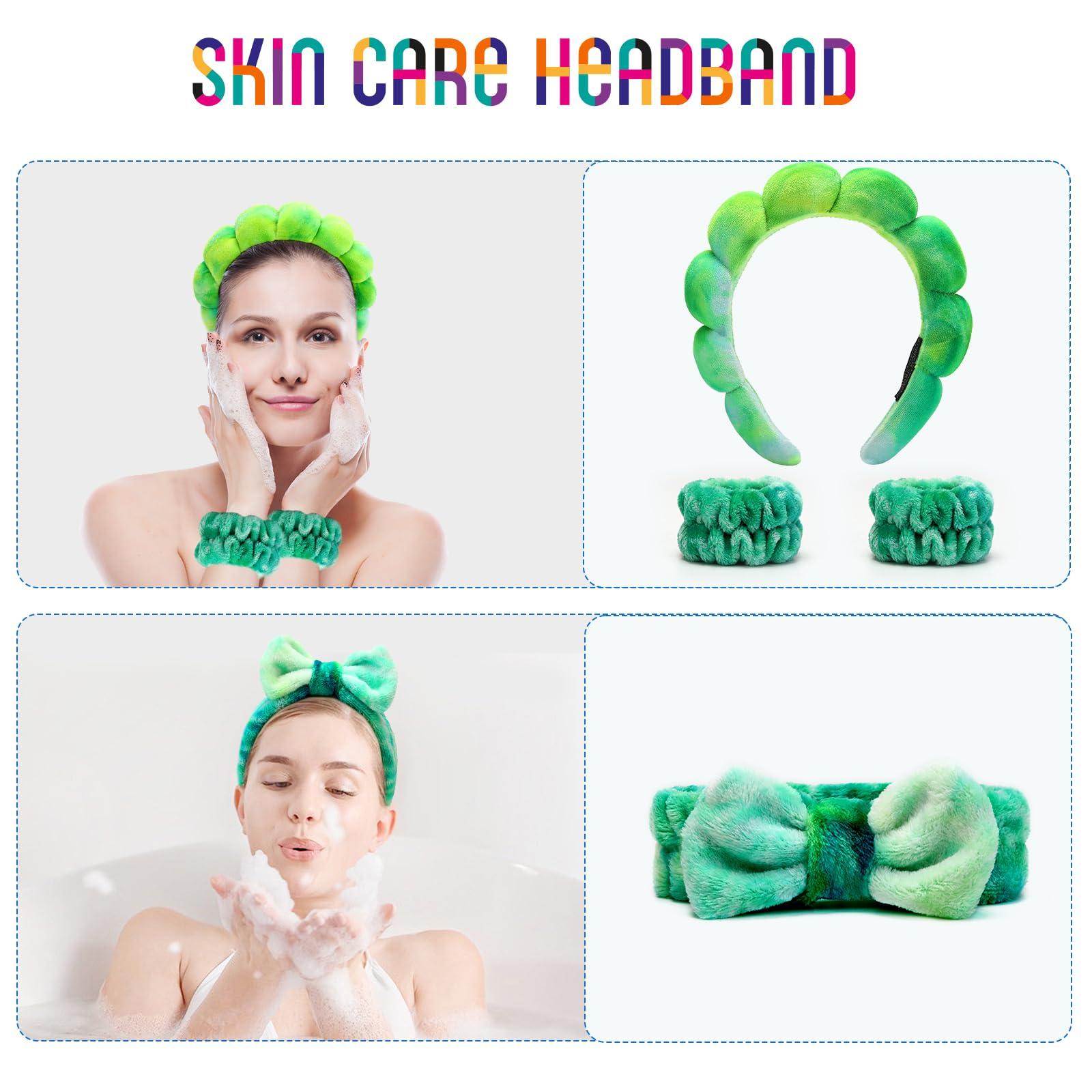 Hroevc Hroevc 4PCS Tie-Dye Spa Headband and Wristband Set for Face Washing, Puffy Facial Terry Cloth Makeup Face Wash Headband for Women GirlsTie-Dye 1
