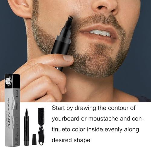 QINMAO 4 Points Multi-Used Pen,4 Points Multi-Used Waterproof Beard Filling Pen Kit,Magic Microblading Eyebrow Pencil,Waterproof 4 Tipped Precise Brow Pen (Black)