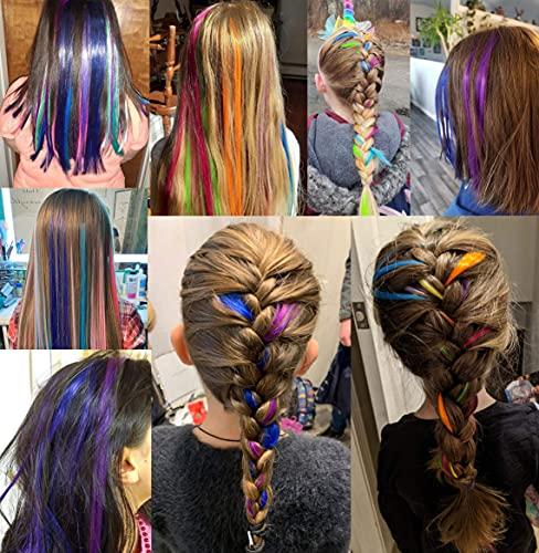 Rhyme Rhyme 9PCS 21" Colored Clip in Hair Extensions Purple Hair Extensions for Kids Girls Clip in Purple Hair Clips Hair Extensions for Kids Party Highlights Purple hair (Purple)