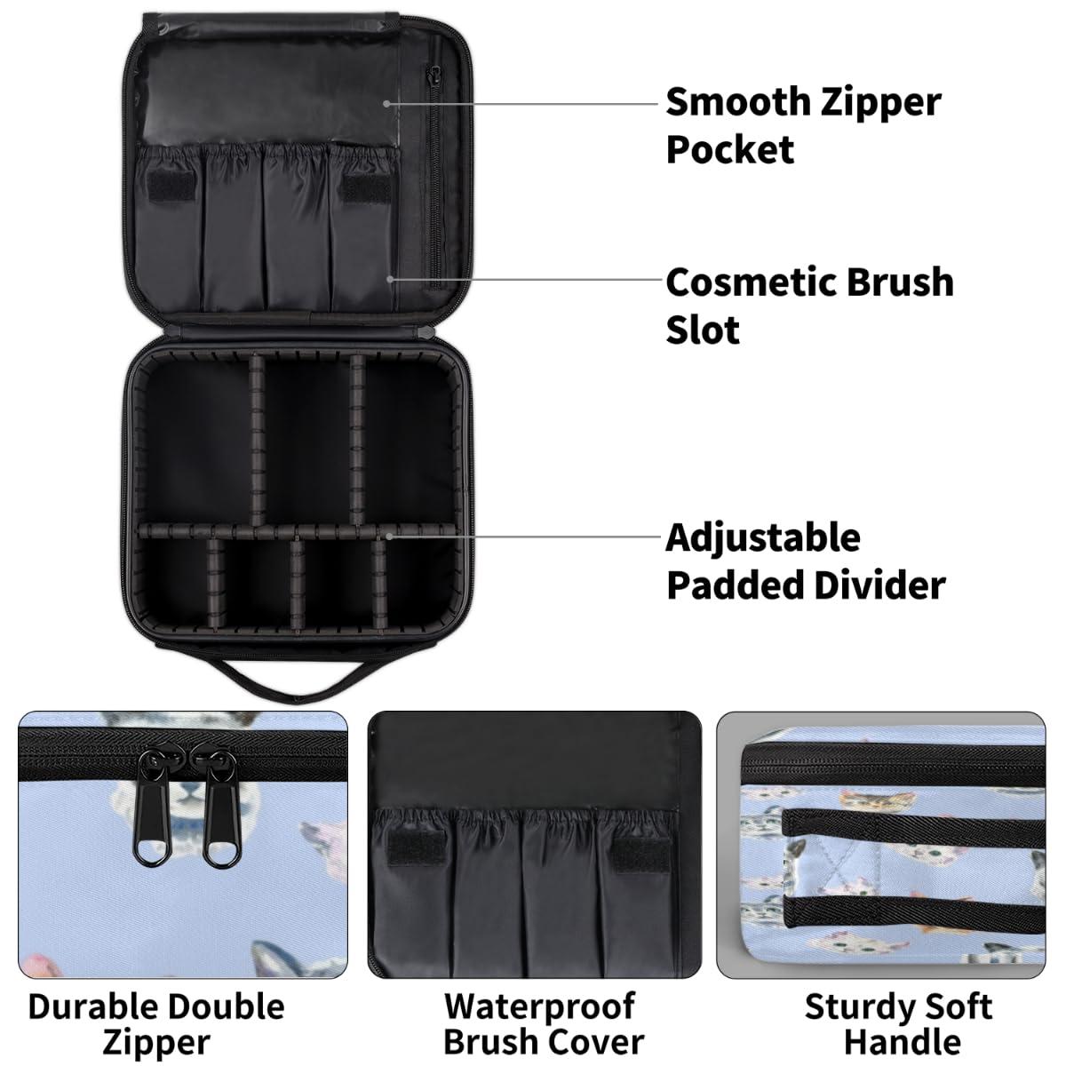 KOBLEN KOBLEN Travel Makeup Bag for Women Large Square Portable Professional Coquette Train Cosmetic Case with Handle Cat Collection