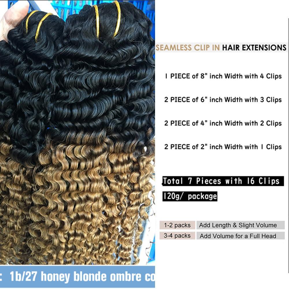 Kiss darling LASHES 3B 3C Curly Seamless Clip Ins Extensions Ombre Blonde Clip ins Two Tone T#1B/27 Black to Strawberry Blonde 3B 3C Afro Curly Clip ins Human Hair Extensions 10\"inch