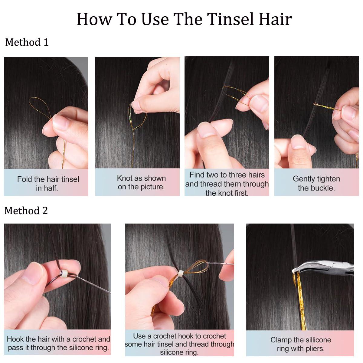 Sarannala Hair Tinsel Brown 50inch 8packs 1600 Strands Glitter Tinsel Hair Extensions Heat Resistant Highlights Sparkling Fairy Hair for Kids Women Girls(50 Inch, Brown)