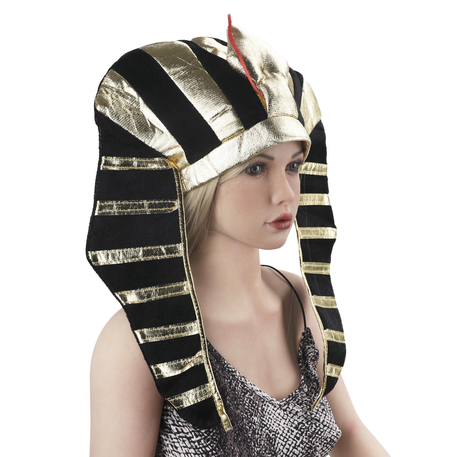 NICEYST NICEYST Egypt Pharaoh Hat Gold Egyptian Headpiece King Tut Costume Pharaoh Headdress Halloween Egyptian Costume Accessories