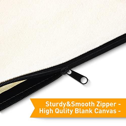 Reginary 80 Pack Canvas Zipper Makeup Bags Bulk Pencil Pouches Blank DIY Craft Canvas Cosmetic Bag Pouch with Zipper for Makeup Cosmetic Toiletry Stationary Storage