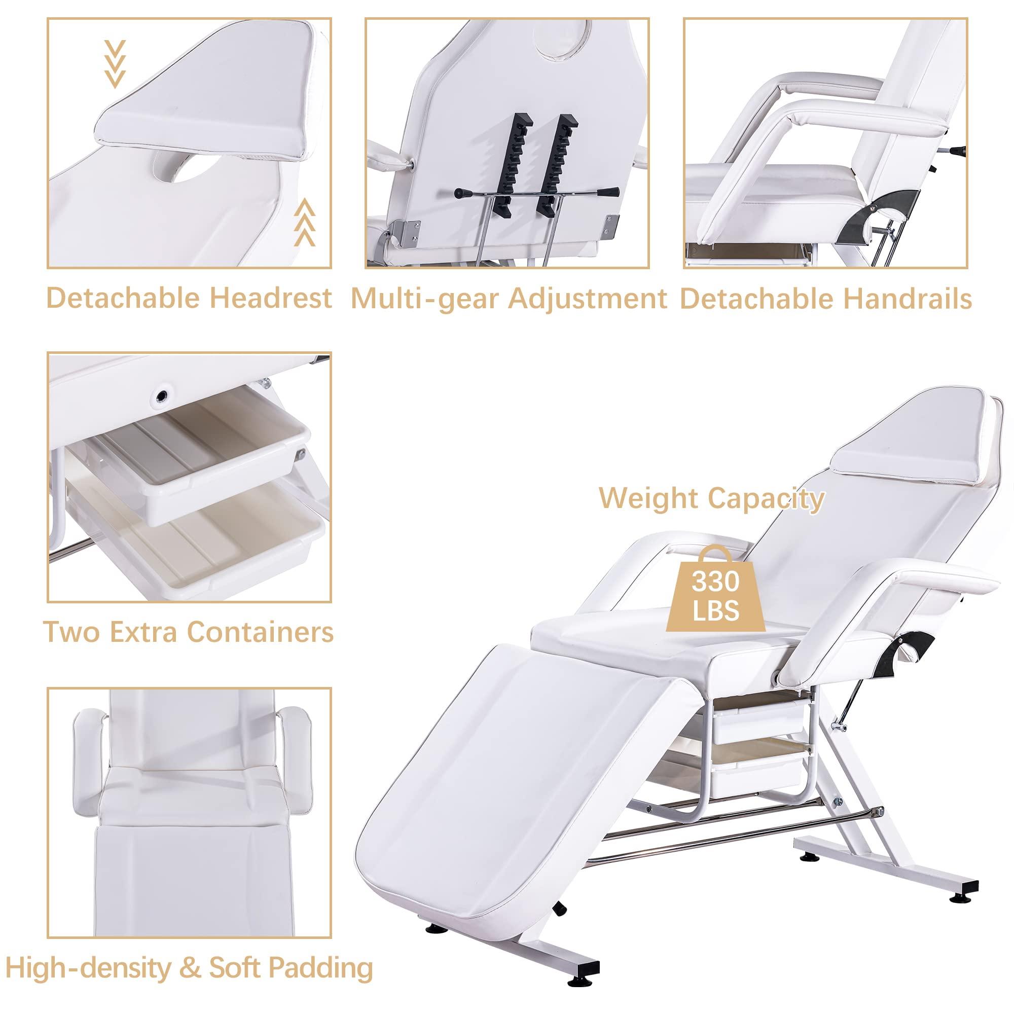 Petfu Petfu Massage Table Lash Bed Tattoo Chair with Hydraulic Stool and Two Trays, Adjustable Salon Spa Equipment Esthetician Beds for Facial Beauty Barber Client Eyelash Tech Waxing Microblading, White