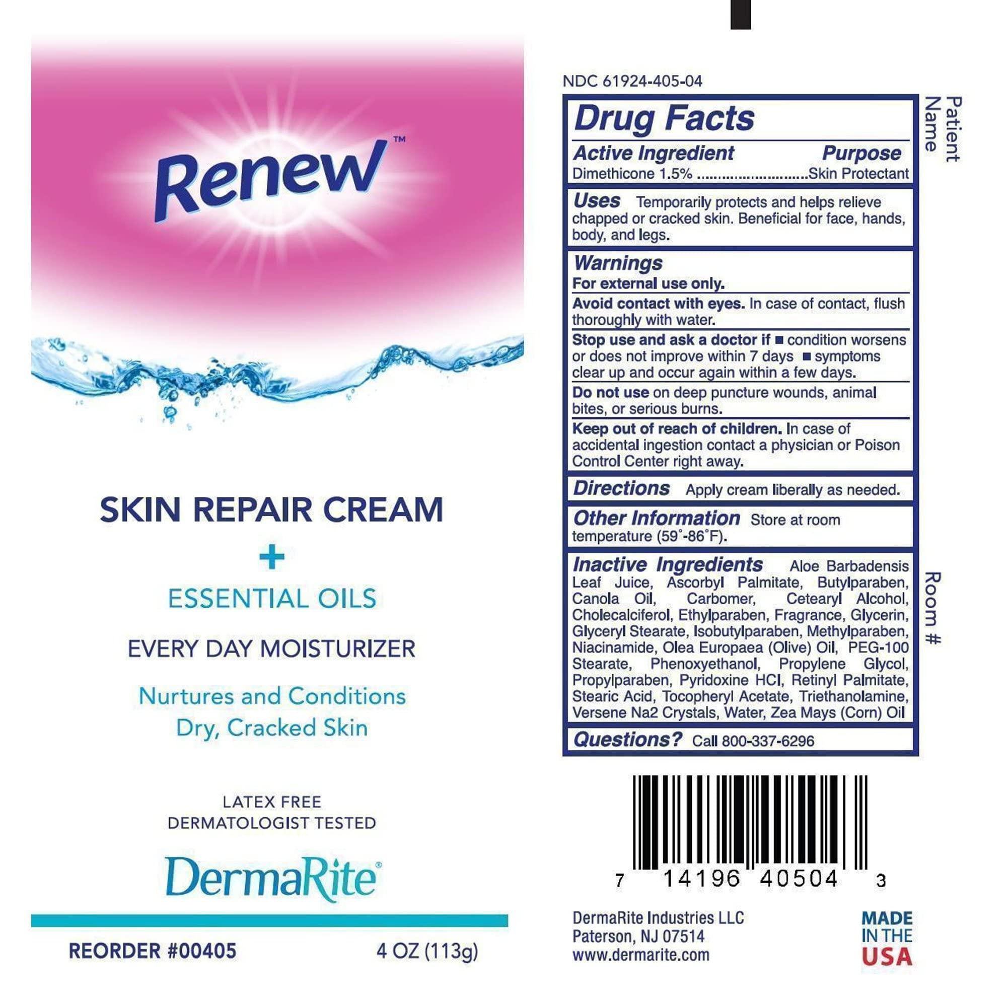 DermaRite DermaRite\'s Renew Skin Repair Cream - Every Day Moisturizer & Skin Protectant with Dimethicone and Aloe Vera - Powder Scent, 4 oz. Tube, 12 Count