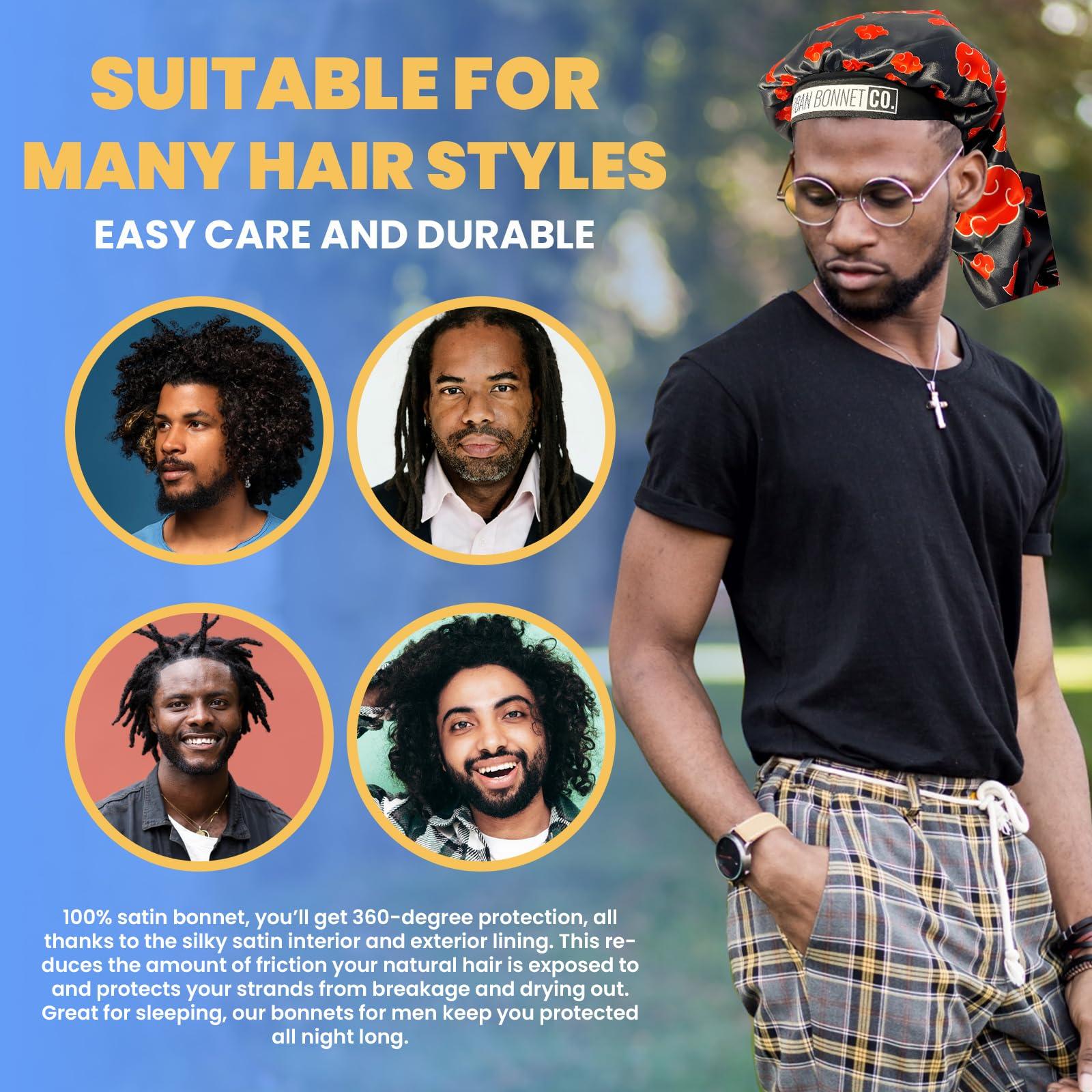 Urban Bonnet Co. Premium Hair Bonnet for Men Satin Bonnet Curly Hair & Dreadlocks Wrap Silk Bonnet Double Layer Sleeping & Shower Cap Anime Bonnet Soft Band (Checkerboard)