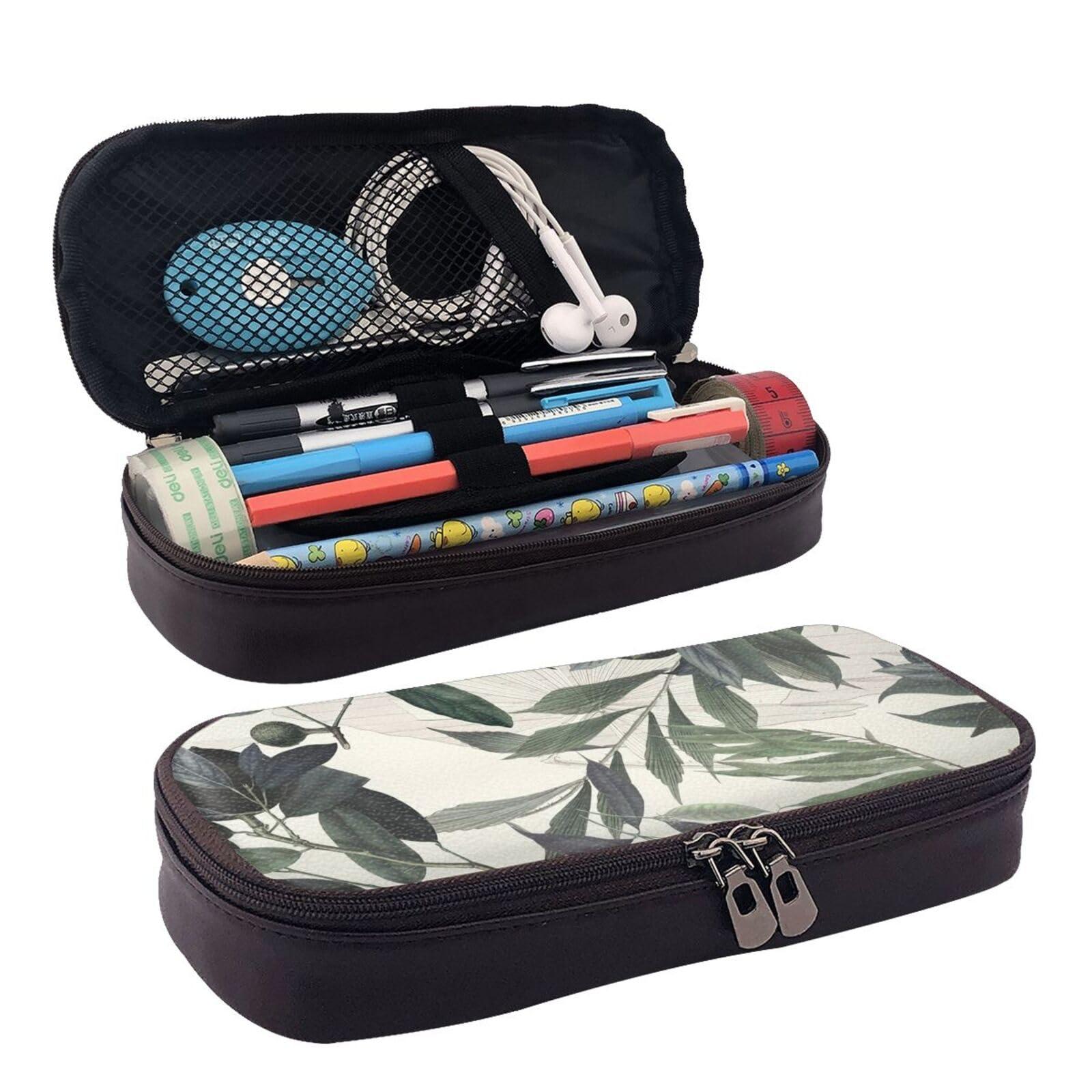 YHBLYKXP YHBLYKXP Cute palm tree leaves print Leather Flap Pencil Case,Toiletry Organizer,Zipper Coin Purse, Black