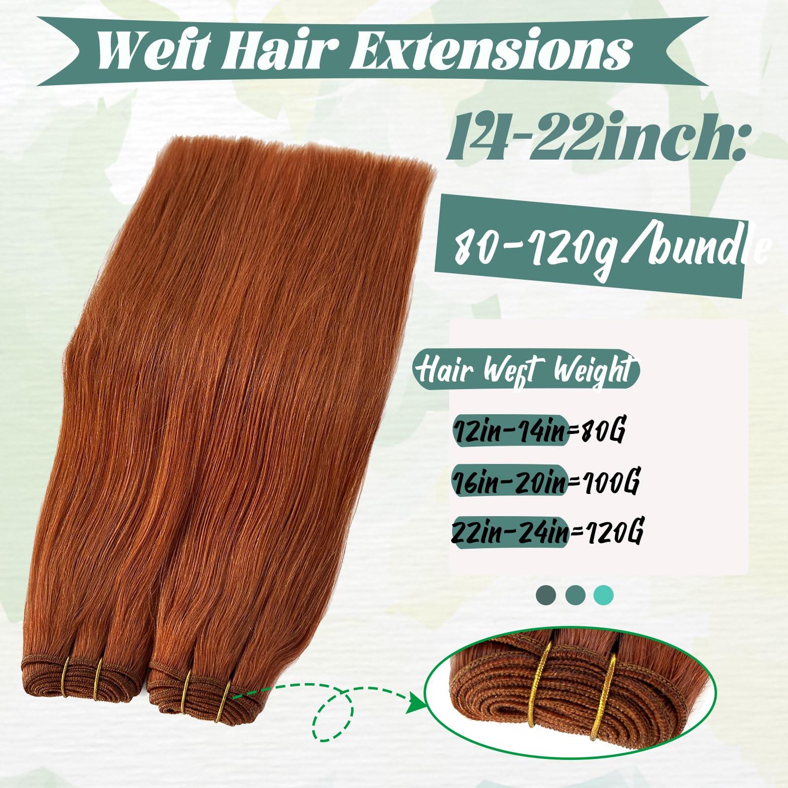 Smavida Ginger Sew in Hair Extensions Real Human Hair Weft Hair Extensions Red Wine Color Sew in Weave Silky Straight Hair Extensions Hand Tied Human Hair Weft Hair Extensions Thick Ends