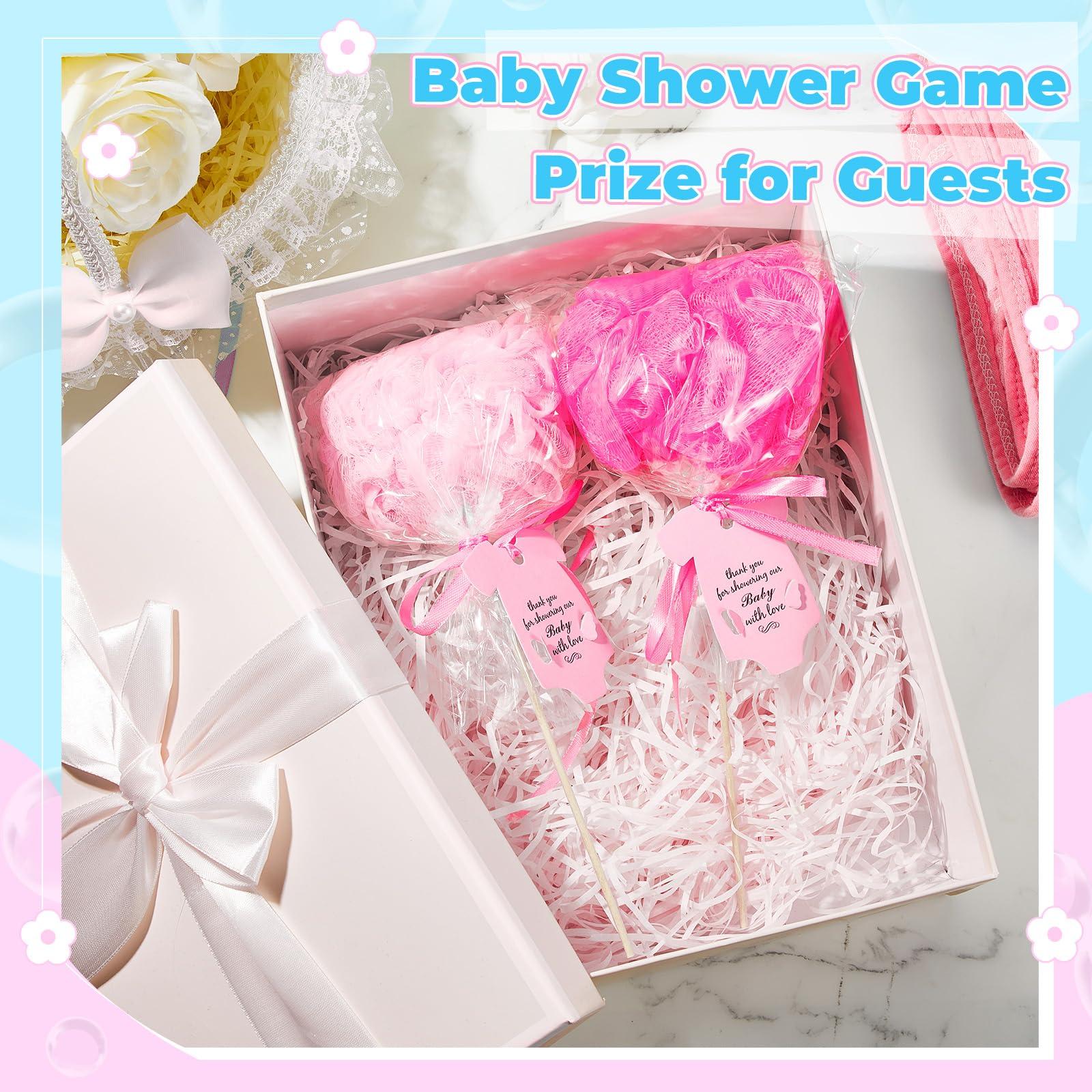 Pickmesh Pickmesh 24 Sets Baby Shower Party Favors for Guests, 30g Baby Loofah Sponge Bulk with Tags Kit, Table Centerpieces for Boys Girls Baby Shower Gender Reveal Party Game Prize Return Gift(Pink)