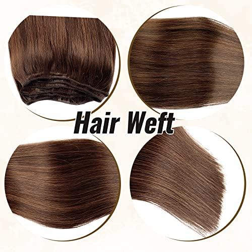 Benafee Sew in Weave Hair Bundles Ombre Dark Brown Mix Chocolate Brown Human Hair Weave Bundles 24 Inch Hand Tied Beaded Weft Hair Extensions Human Hair Extensions Sew in Hair Bundles Invisible Sew in Hair