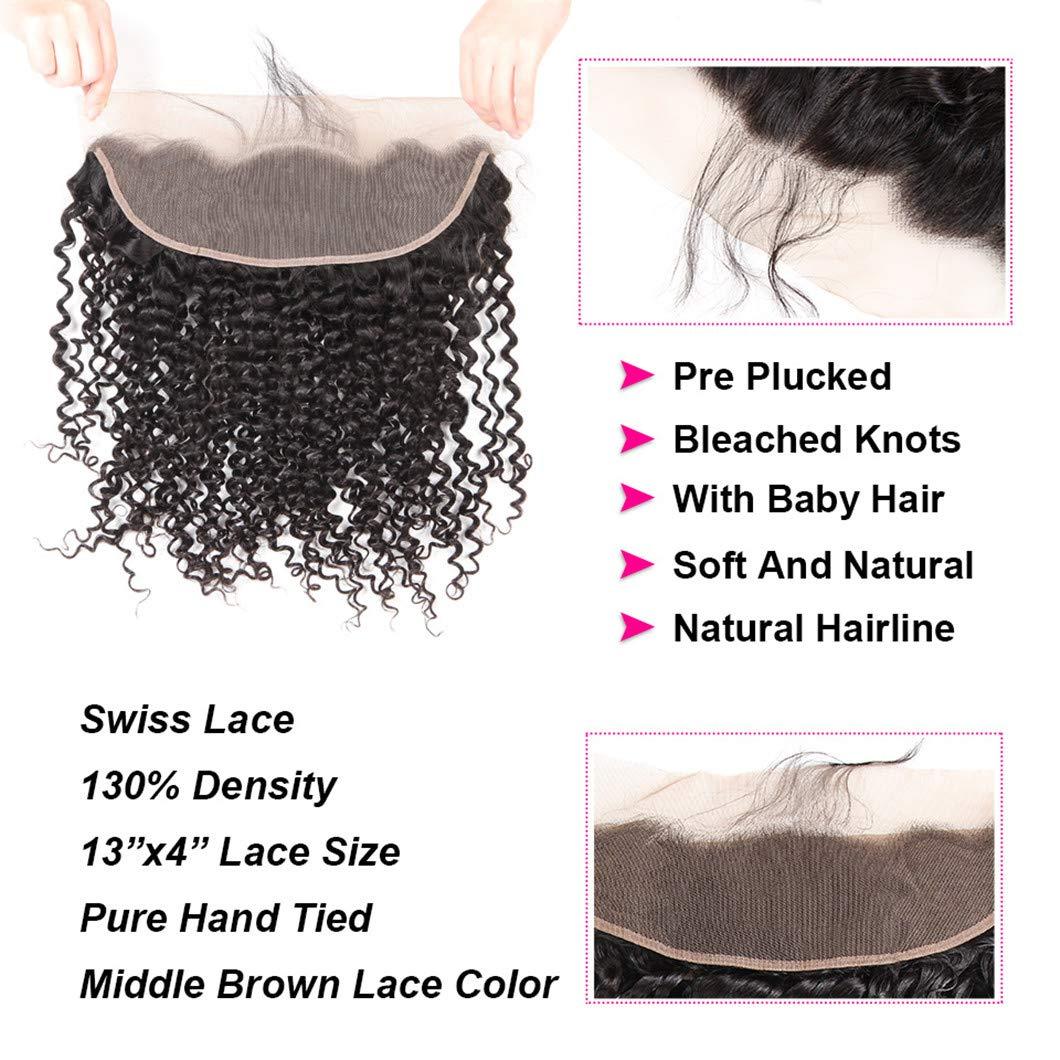 SSJFZM Hair Malaysian Hair Bundles With Closure Kinky Curly Hair 3 Bundles With Closure Frontal 100% Remy Human Hair Bundles Three Part 18 & 20 & 22 & Closure 16