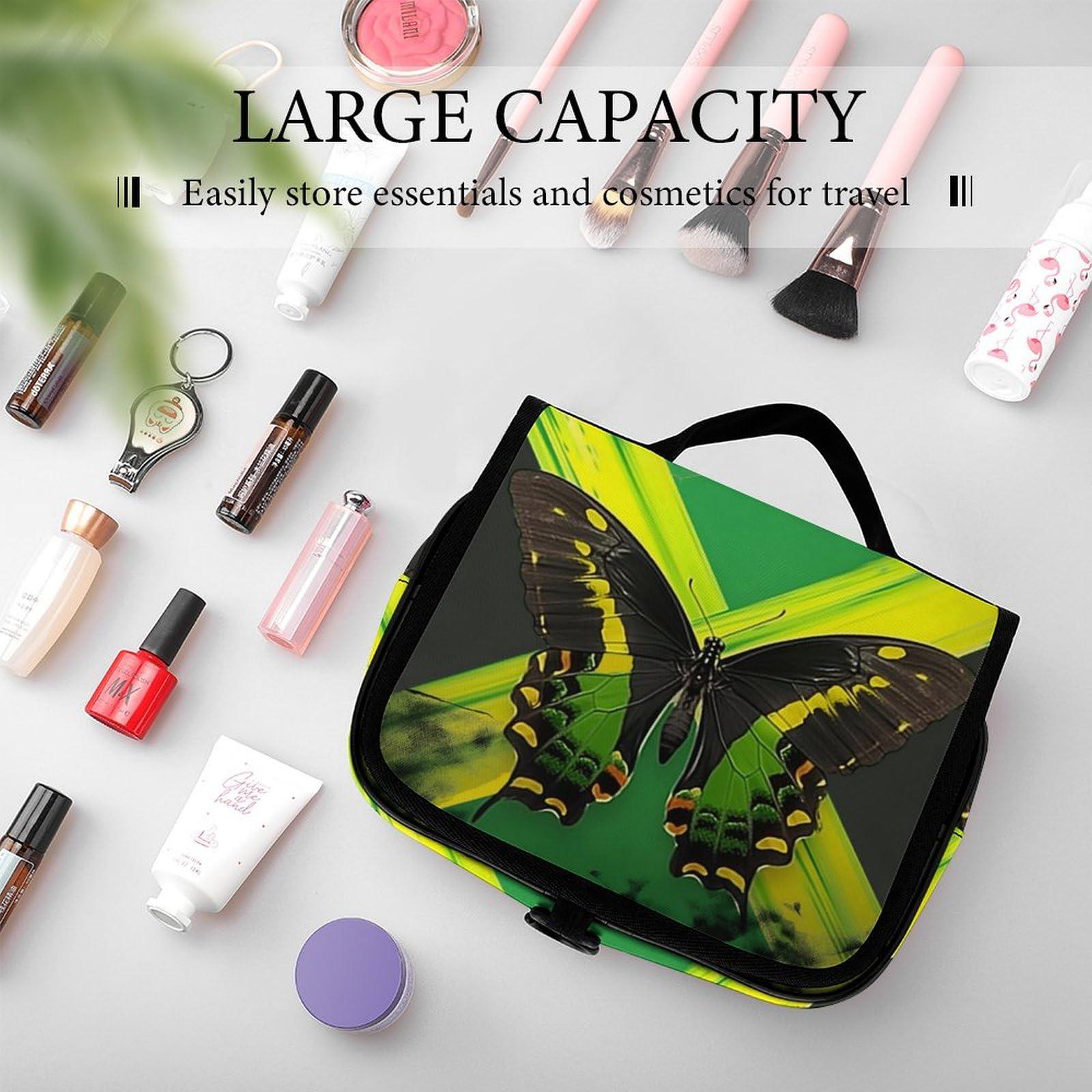 QUOPLMAM QUOPLMAM Jamaica Butterfly Portable Toiletry Bags,Travel Makeup Bags,Travel Cosmetic Bags,with Handle,Large Capacity