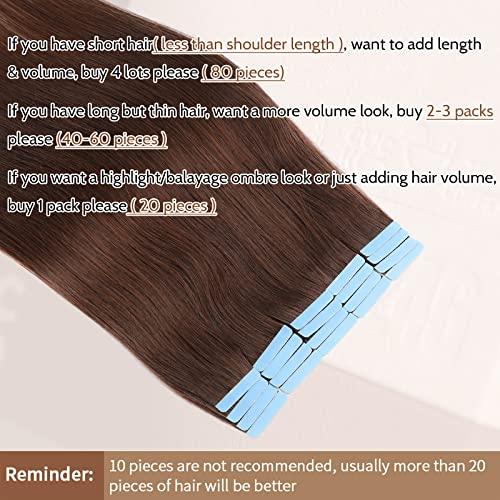 ITSPUTAO Tape in Hair Extenions Chocolate Brown 100% Remy Human Hair Tape in Straight Seamless Skin Weft Tape Hair Extensions Real Natural Hair Extensions 50g 20Pcs ?22 inches?